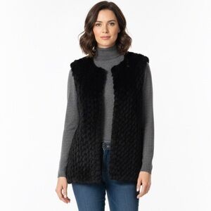 Linda Richards Luxury Rabbit Fur Knit Vest XL Black Open Front